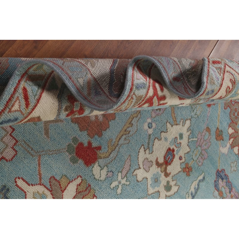 Light Blue Oushak Area Rug Hand-Knotted Oriental Wool Carpet - 7'11"x 9'11"
