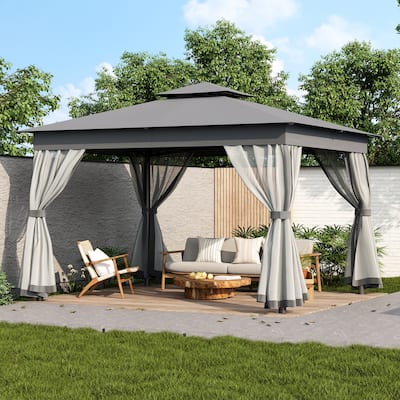 10x12 Outdoor Gazebo Tent with Double Roofs, Patio Gazebo with Mosquito Netting, Patio Canopy