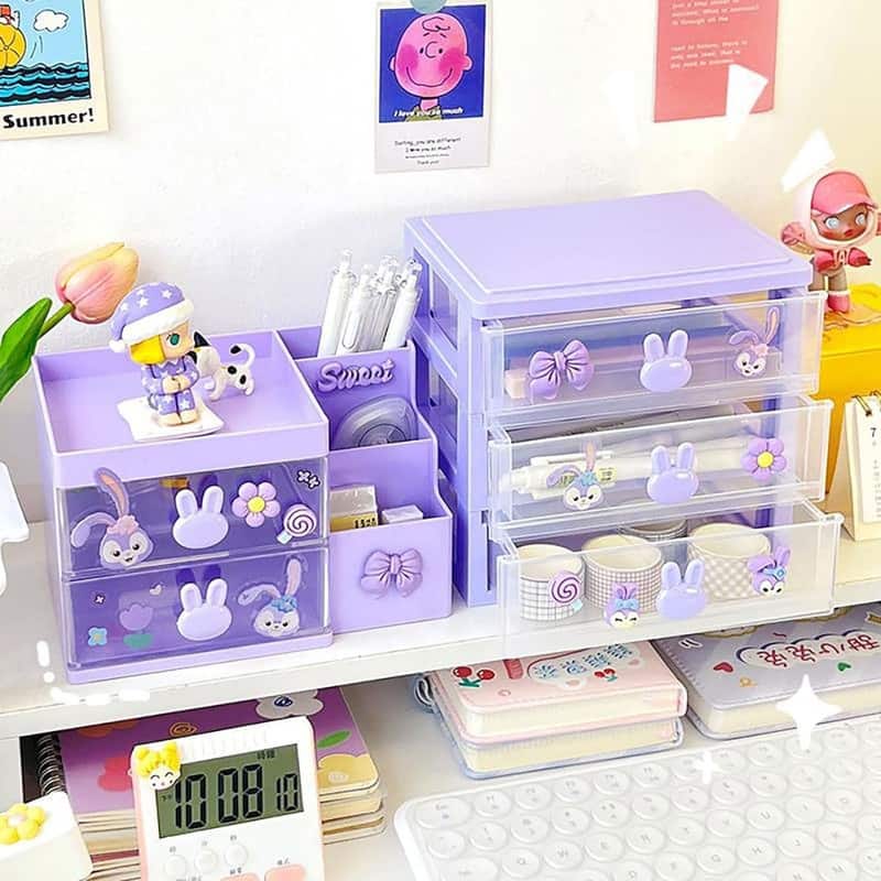 3 Drawer Storage Organizer Purple Plastic
