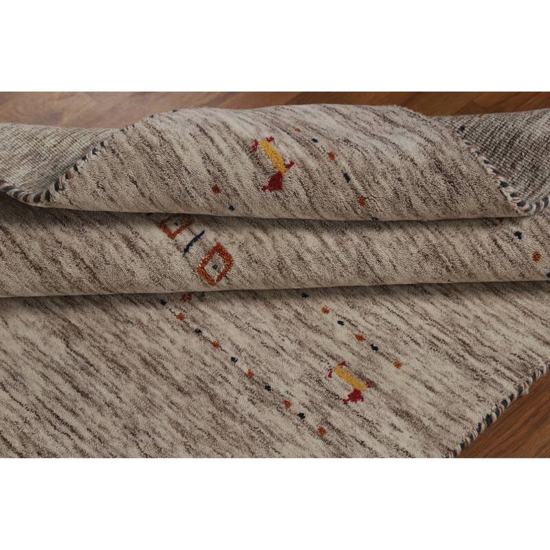 Hand Knotted Oriental 100% Wool Carpet Tribal Stripe Beige & Ivories Gabbeh Area Rug - 5' 9'' X 3' 9''