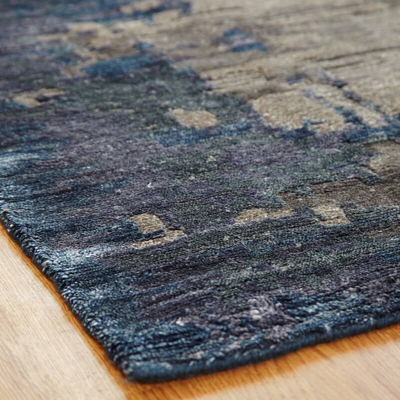 Modern Blue Hand-Knotted Wool & Viscose Area Rug