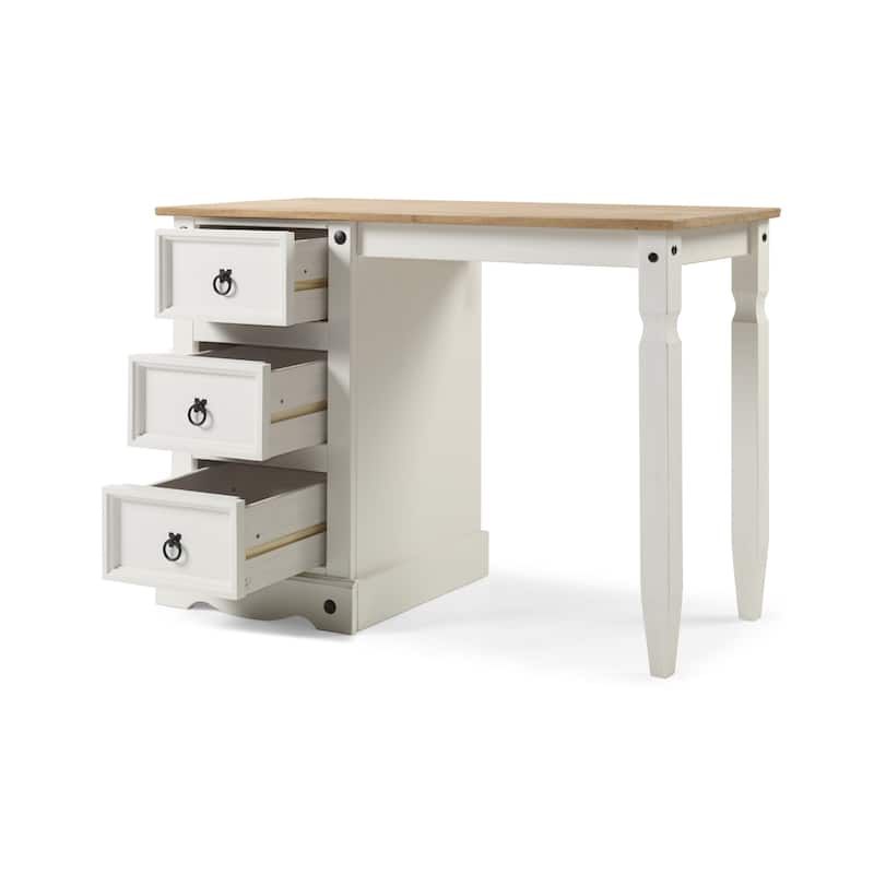 Vanity Desk - Solid Pine Wood Desk with Dovetail Drawers & Honey Brown Top