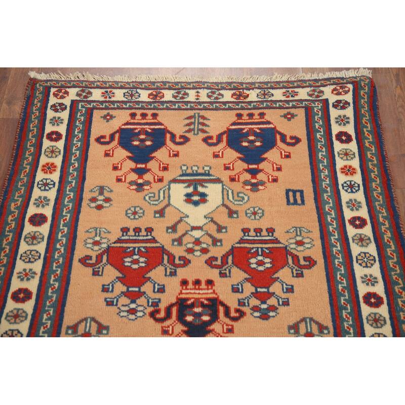 Hand Knotted Oriental 100% Wool Carpet Traditional Geometric Peach Hamedan Area Rug - 4' 10'' X 3' 2''