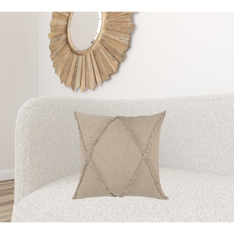 HomeRoots 20" X 20" Taupe Brown 100% Cotton Zippered Pillow