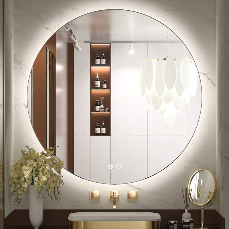 KEONJINN Round LED Backlit Bathroom Vanity Wall Mirror 3 Colors, Anti-fog