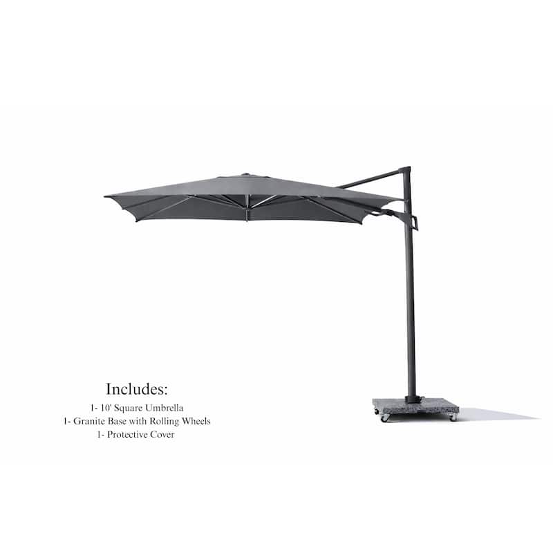Piola Dark Grey 10 ft. Square Aluminum Patio Cantilever Smoke Grey Fabric Umbrella with Granite Base