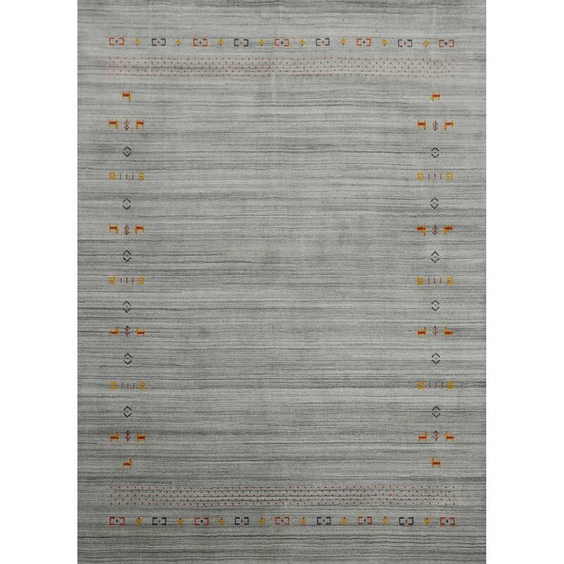 Hand Knotted Oriental 100% Wool Carpet Tribal Animal Pictorial Greys & Charcoal Gabbeh Area Rug - 9' 10'' X 8' 0''