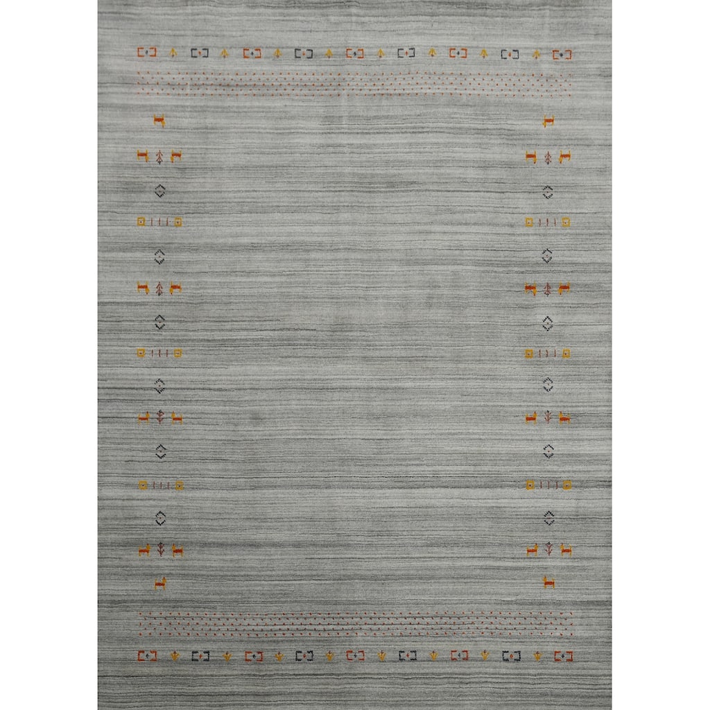 Hand Knotted Oriental 100% Wool Carpet Tribal Animal Pictorial Greys & Charcoal Gabbeh Area Rug - 9' 10'' X 8' 0''