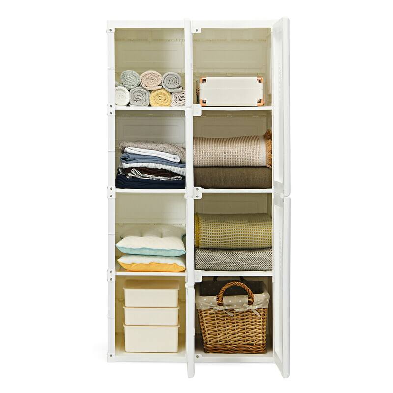 Gymax Portable Closet Clothes Foldable Armoire Wardrobe Closet w/ 8