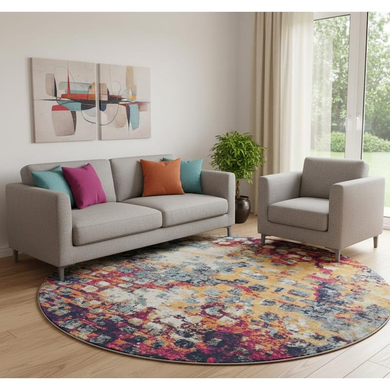 HomeRoots Codo Abstract Modern Square Area Rug - 8' Round