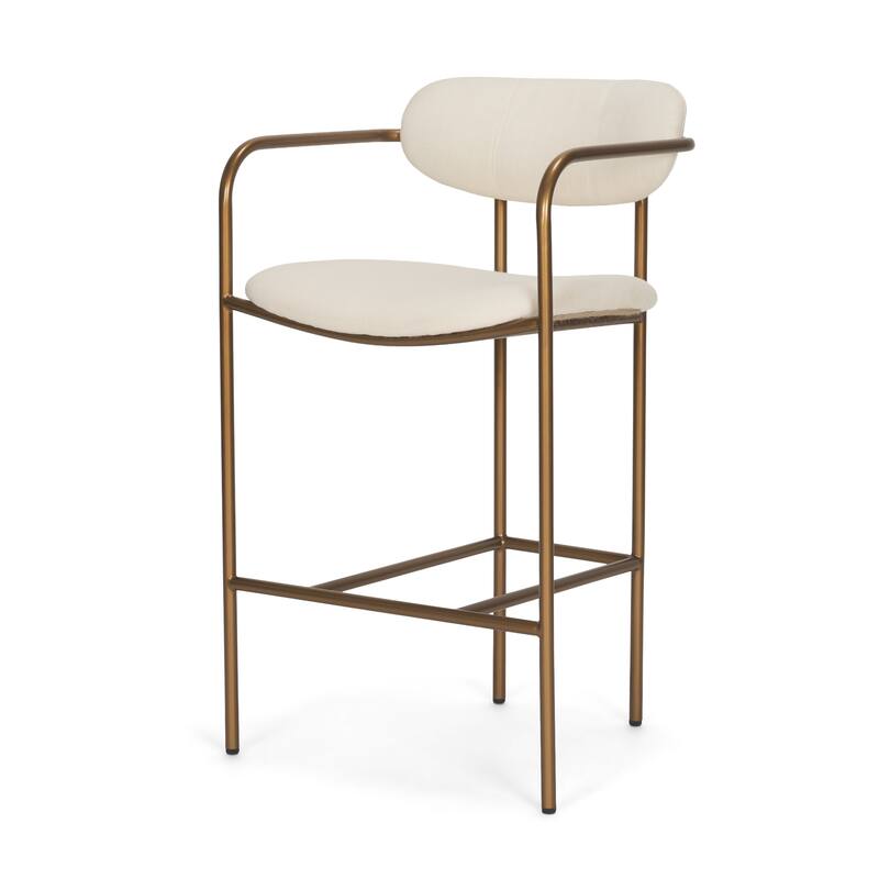 Parker Cream Fabric Seat Gold Metal Counter Stool - 21.3L x 21.5W x 36.5H - Beige