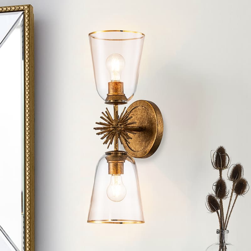 Staring 2 Light Sconce in Gold Leaf - 7 x 7.5 x 22