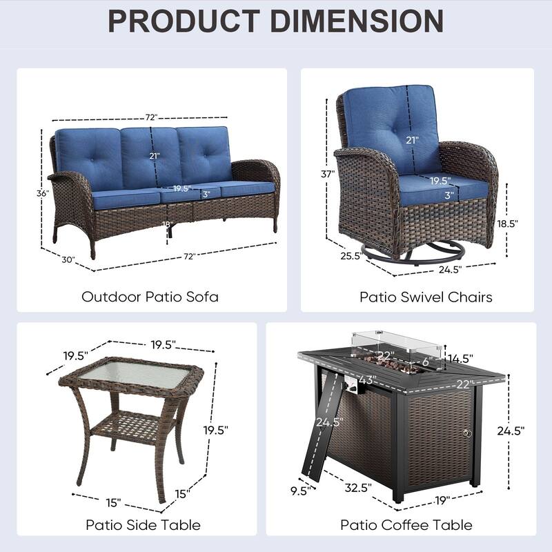 Pocassy Outdoor Fire Pit Conversation Sofa Set