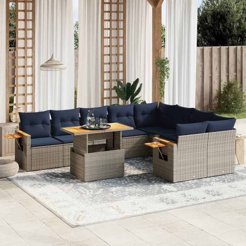 vidaXL Patio Sofa Set with Cushions Outdoor Furniture 10 Piece Poly Rattan - 21.7 x 24.4 x 27.2 - Grey