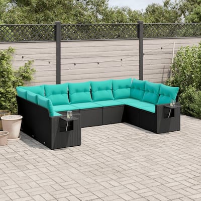 vidaXL 9 Piece Patio Sofa Set with Cushions Black Poly Rattan