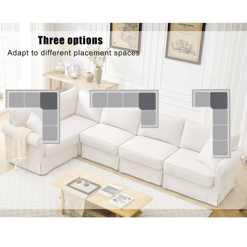 94" Linen L-Shaped Sectional Sofa, 5-Seater