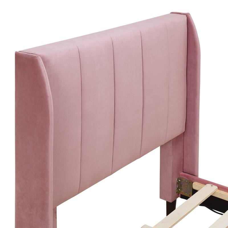 Twin/Full/Queen Size Velvet Upholstered Platform Bed Frame with Headboard and Wooden Slats Support, No Box Spring Needed