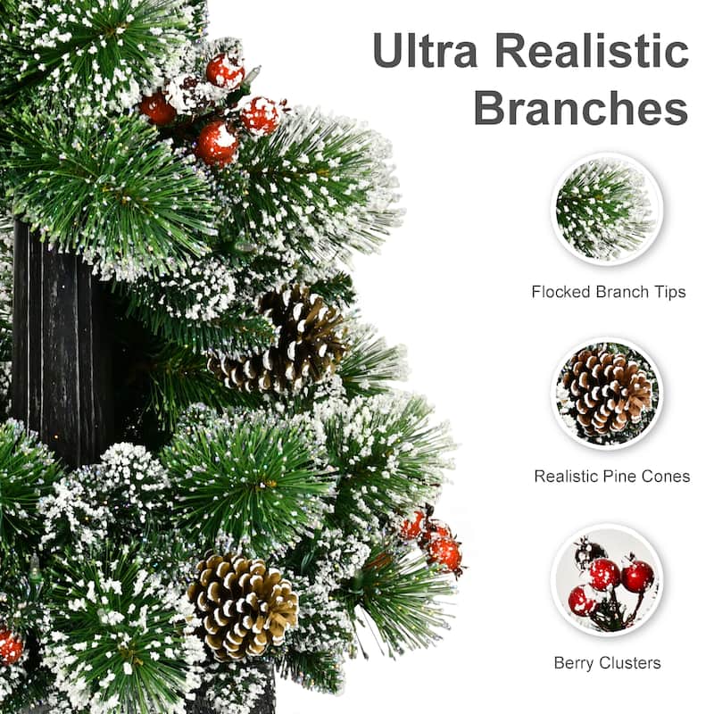 Puleo International 7' Pre-Lit Lamp Post Christmas Holiday Decor with 100 Warm White Twinkling LED Lights in Decorated Pot