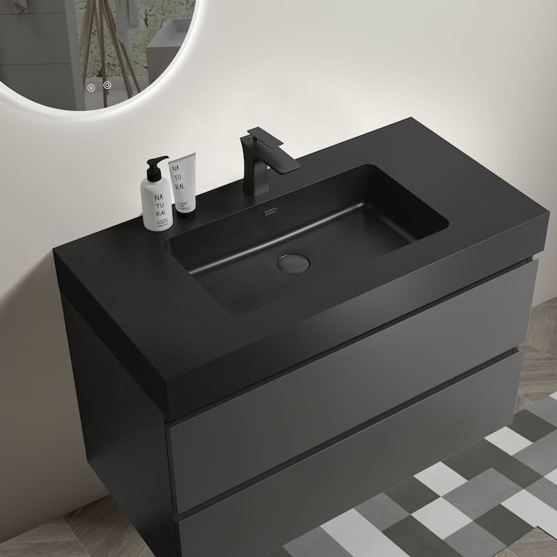 Modern Large Storage Wall Mounted Bathroom Vanity with Sink Basin without Drain and Faucet