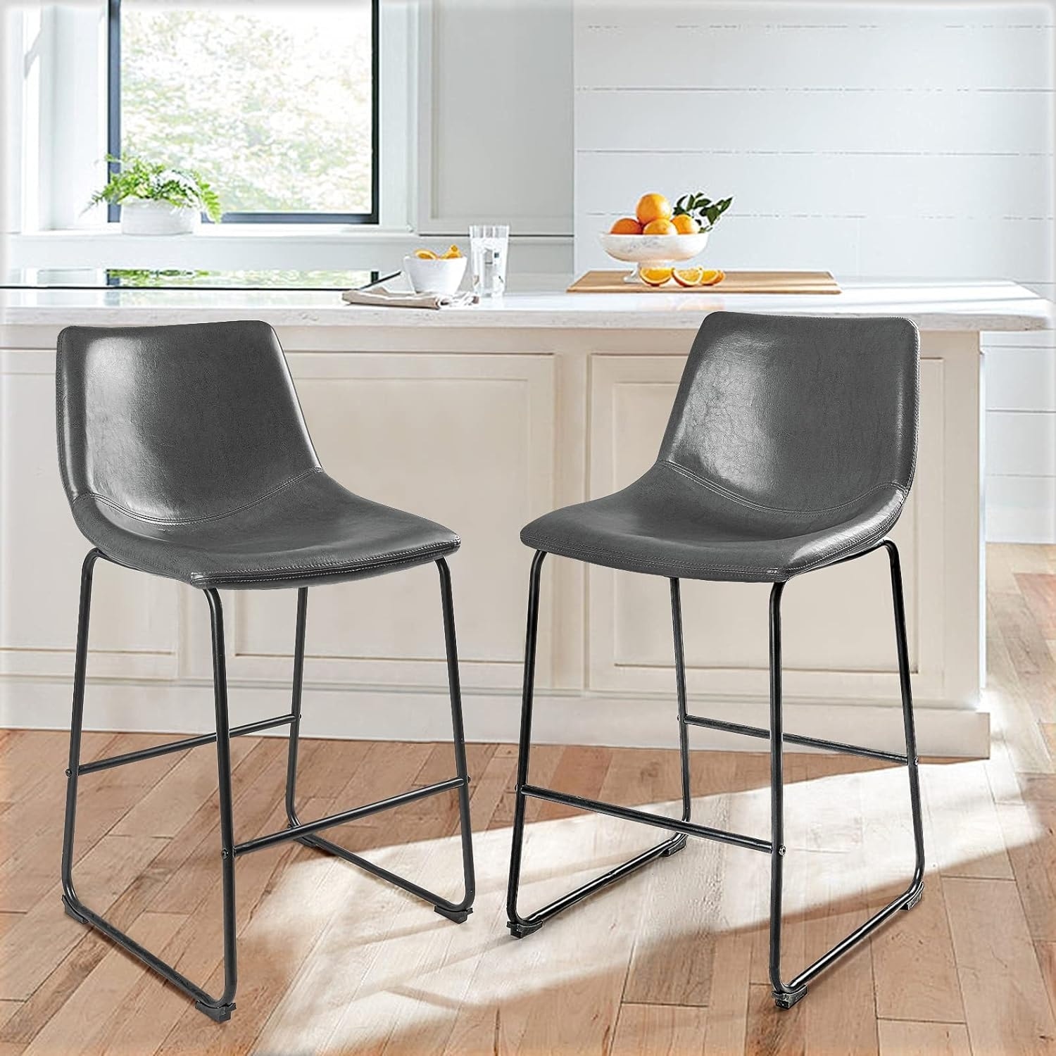 Bossin 18/26/30 inch Bar Stools Set of 2,Counter Height Bar Stools with Back Modern PU Leather Stools with Footrest