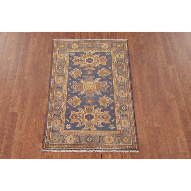 Geometric Kazak Oriental Foyer Rug Handmade Wool Carpet - 2'9" x 4'2"