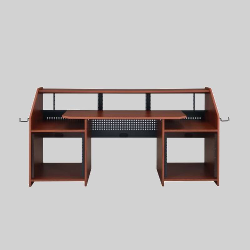 71-Inch Music Desk with Earphone Rack, 6 Adjustable Shelves, MDF & Metal Construction - Cherry