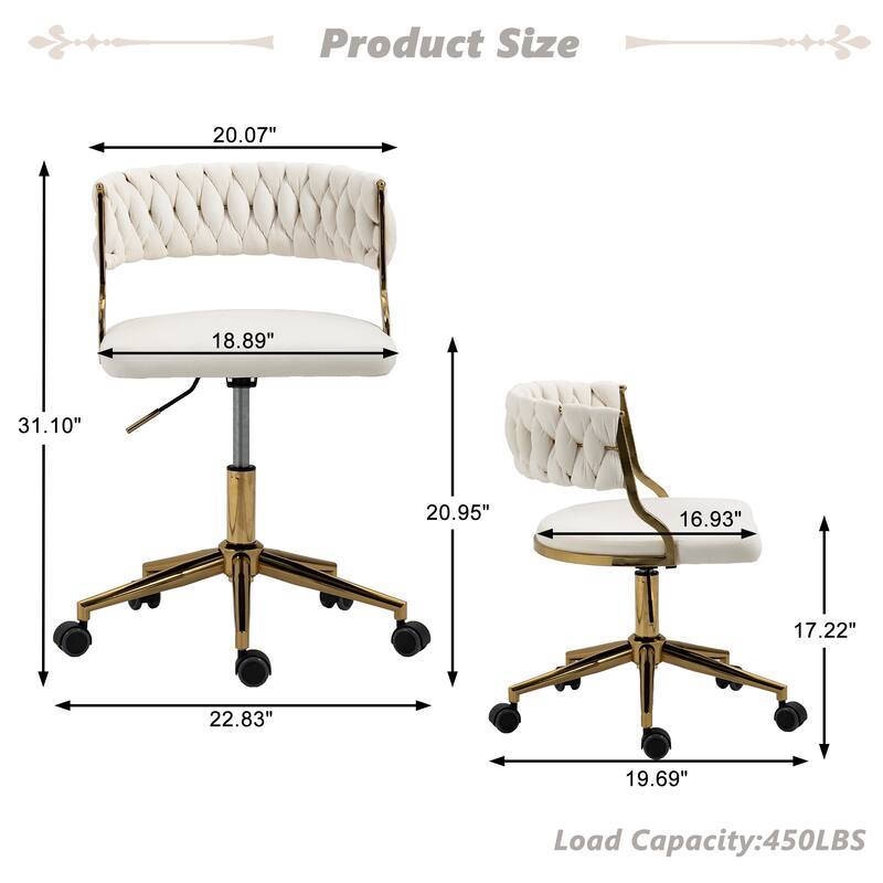 Velvet Home Desk Chair Office Swivel Chair with Wheels and Gold Base