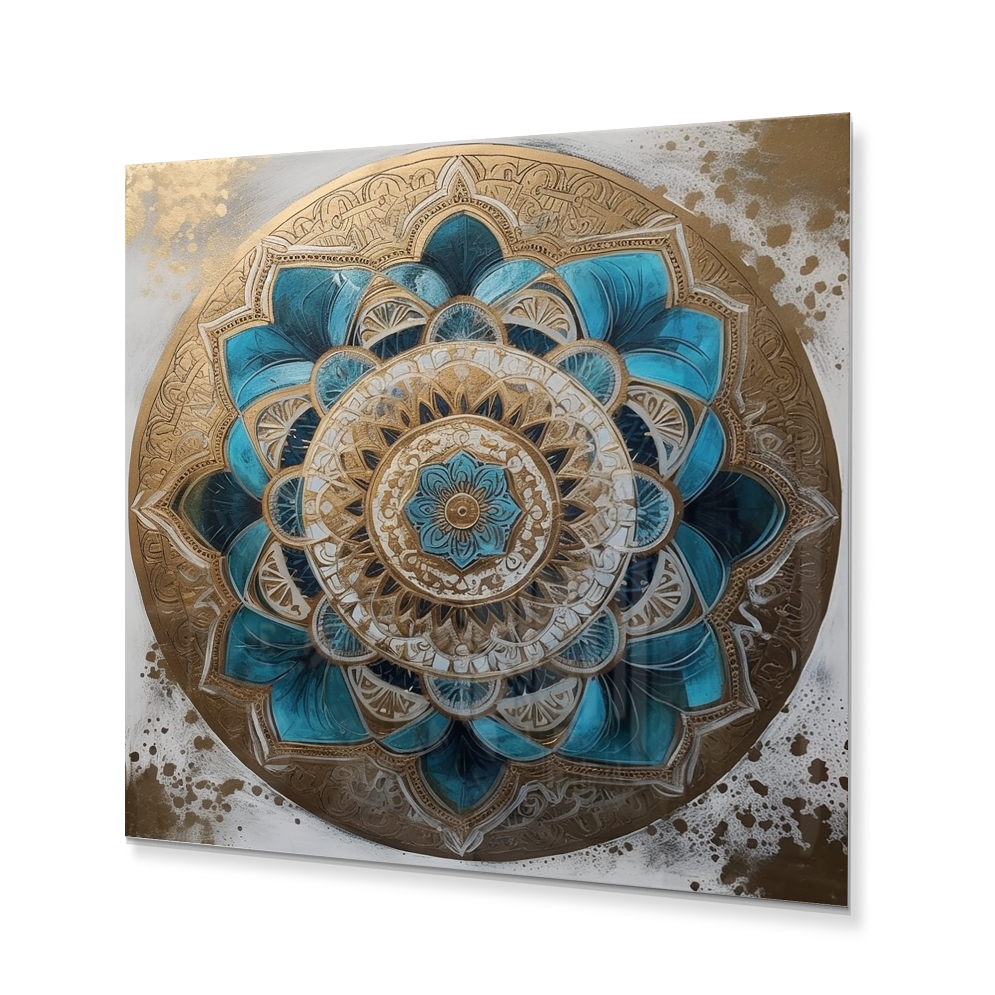 Designart Blue And Gold Mandala III Boho Mandala Metal Wall Art 29 in. wide x 29 in. high