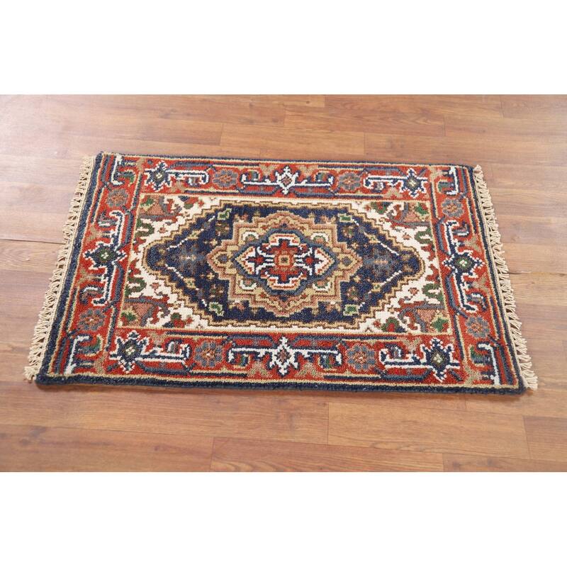Navy Blue Heriz Serapi Indian Accent Rug Handmade Wool Carpet - 2'0" x 3'0"