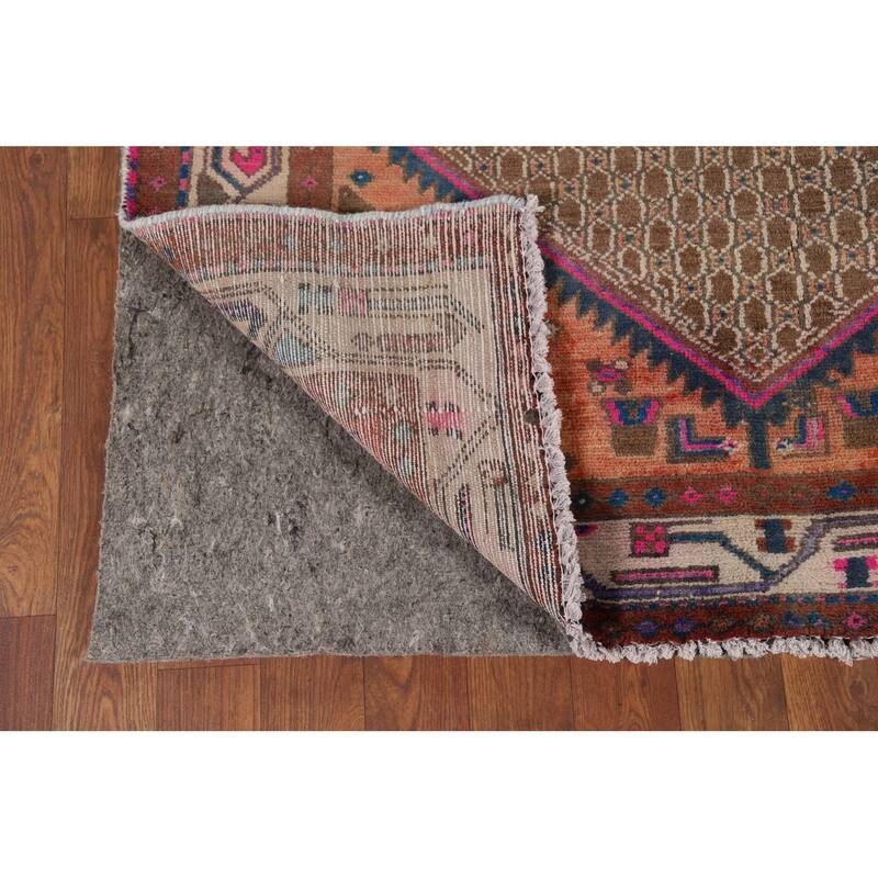 Brown Koliaei Vintage Persian Runner Rug Hand-Knotted Wool Carpet - 3'9" x 11'5"