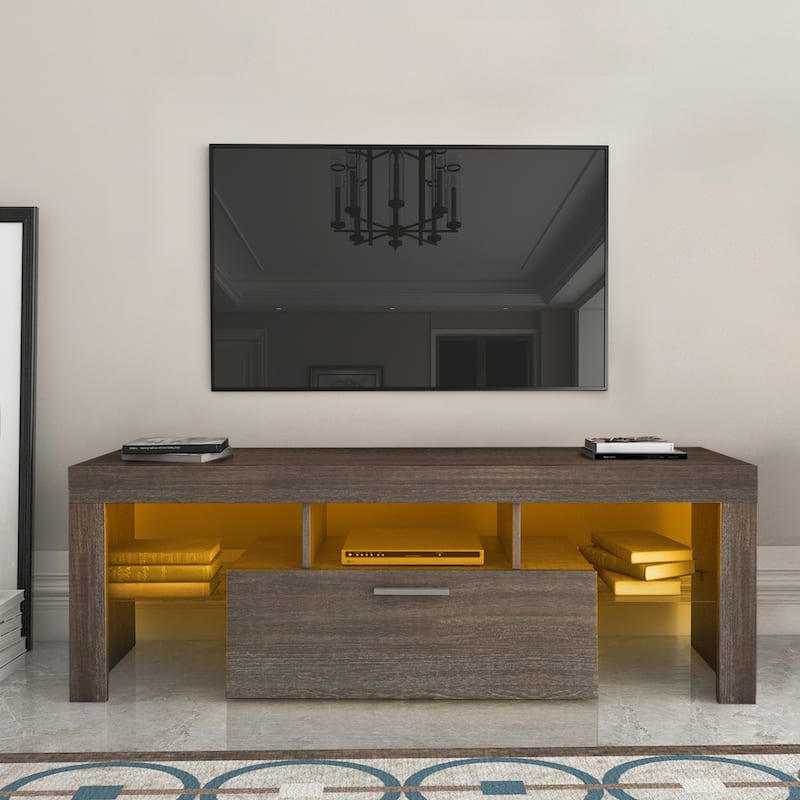 51.18" TV Stand with The Toughened Glass Shelf and LED Color Changing Lights for TVs Up to 55"