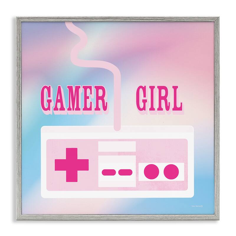 Stupell Pastel Gamer Girl Controller Framed Giclee Art Design By Yass Naffas Designs - 12 x 12 - Grey