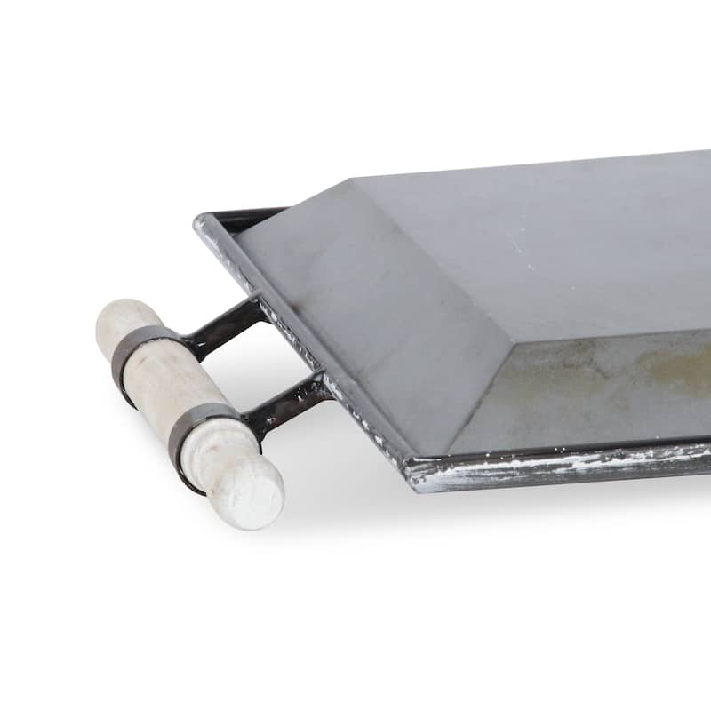 Gray Metal Galvanized Tray With Rolling Pin Handles