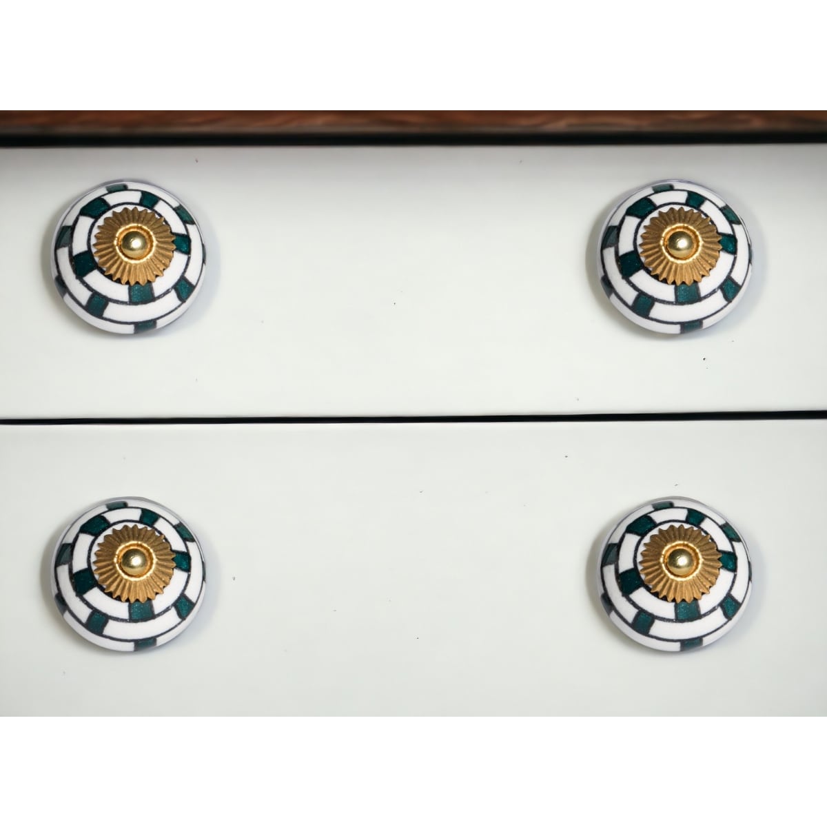 Round Ceramic Cabinet Knobs 12 Pack White Teal Gold Geometric Drawer Pulls  for Dresser - 1.5 x 1.5 x 1.5 - Overstock - 43108689