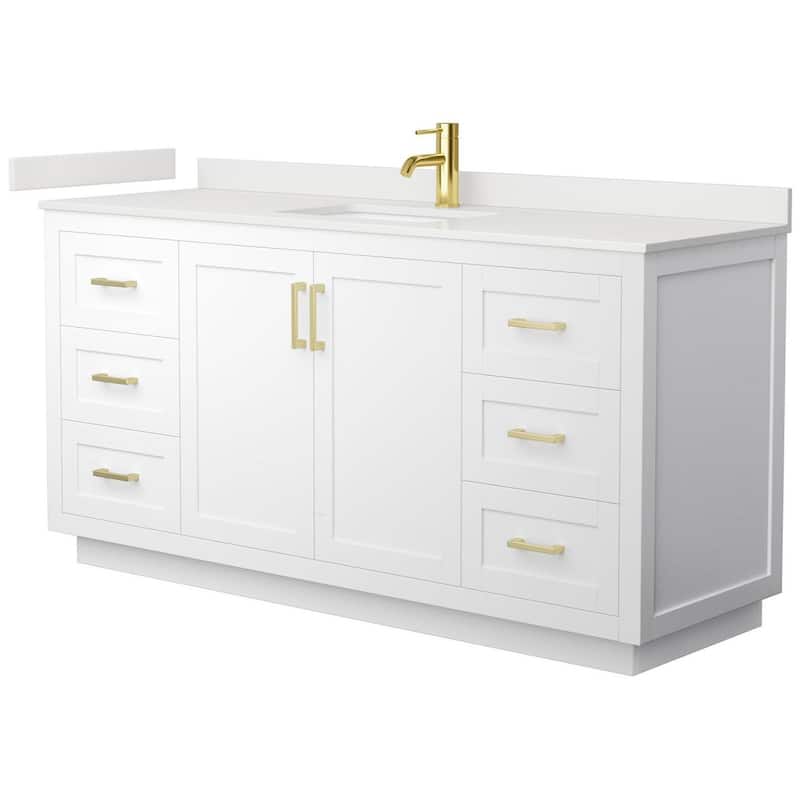 Wyndham Collection WCF292966S-QTZ-UNSMXX Miranda 66" Free Standing - White / White Quartz Top / Brushed Gold Hardware