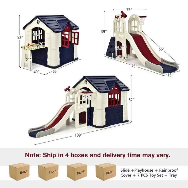 Gymax Outdoor Play house and Slide Set for Kids w/ 7 PCS Toy Set & - See Details