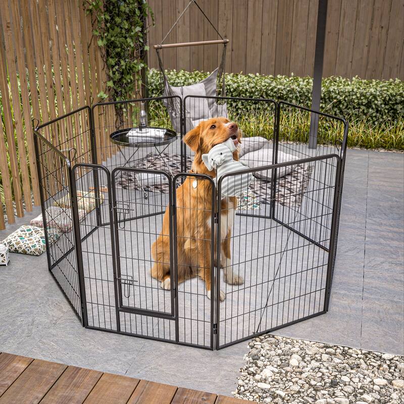 40" Heavy Duty Outdoor Dog Playpen - 8-Panel Metal Fence with Doors for Large Dogs, Ideal for Yard, Camping & Temporary Use