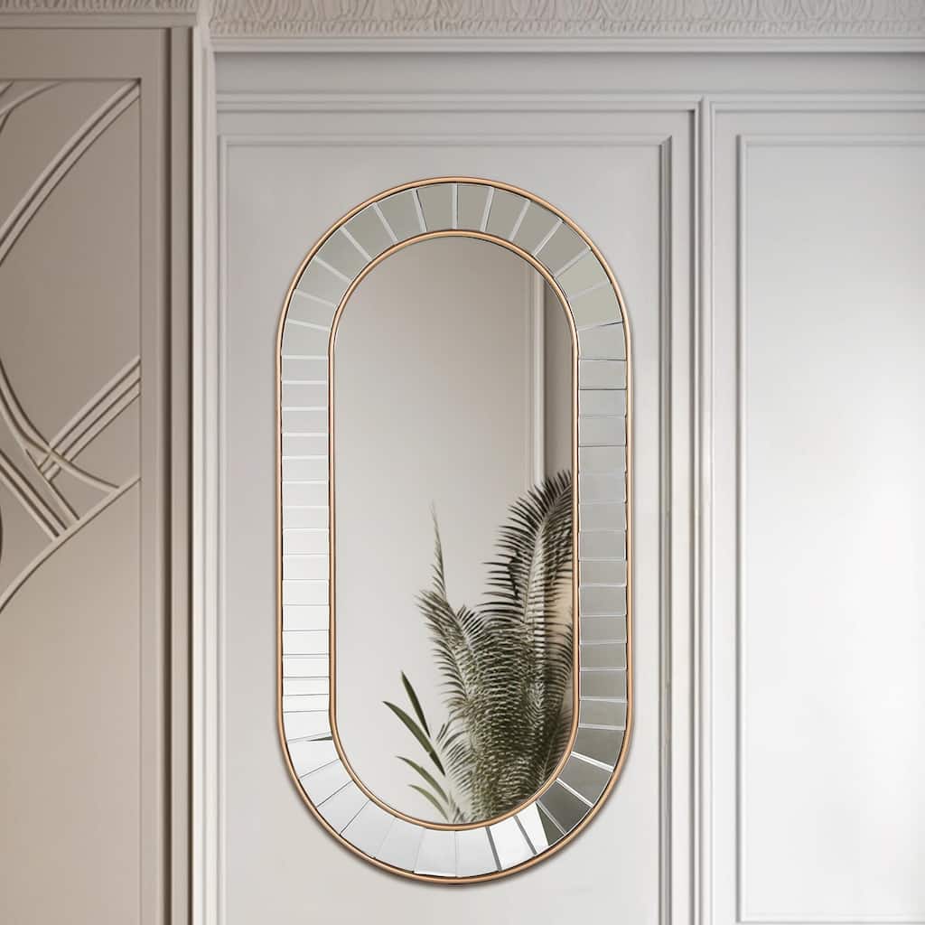 Modern Glam Accent Wall Decor Mirror Gold Oval Double Frame Glass Bathroom Vanity Mirror - 47" x 23.5"
