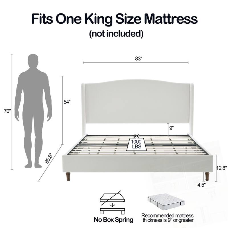 Upholstered Wingback Headboard Bed Platform Bed No Box Spring Needed