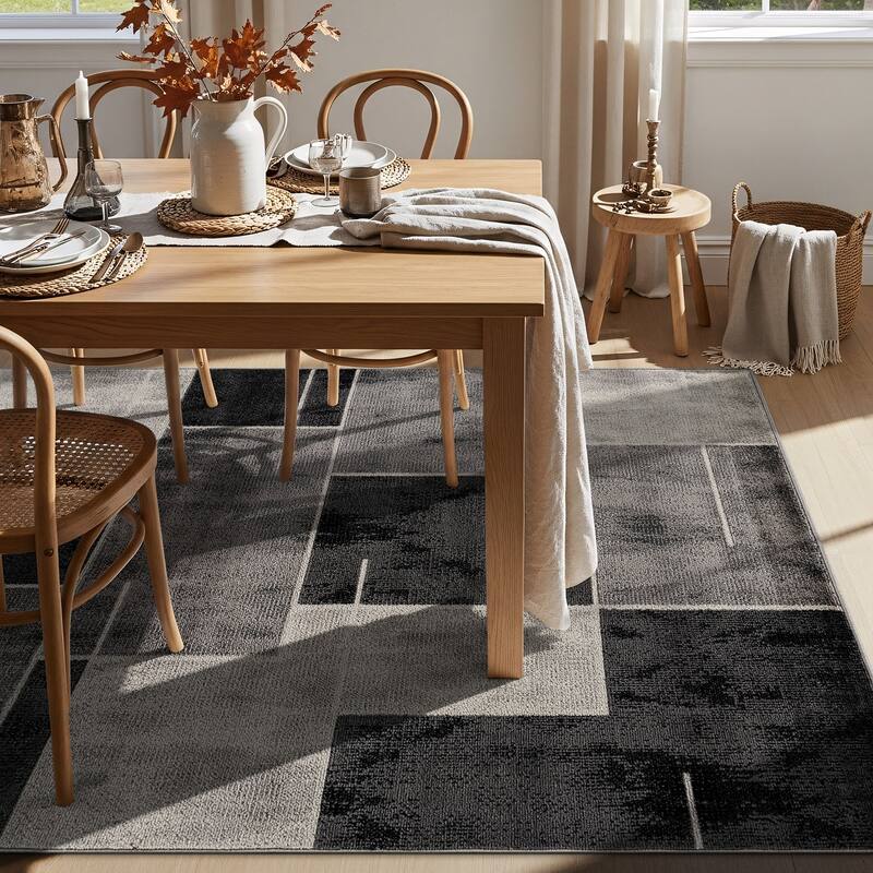 Modern Linear Area Rug for Living Room, Bedroom, or Entryway - Low Pile Indoor Rug