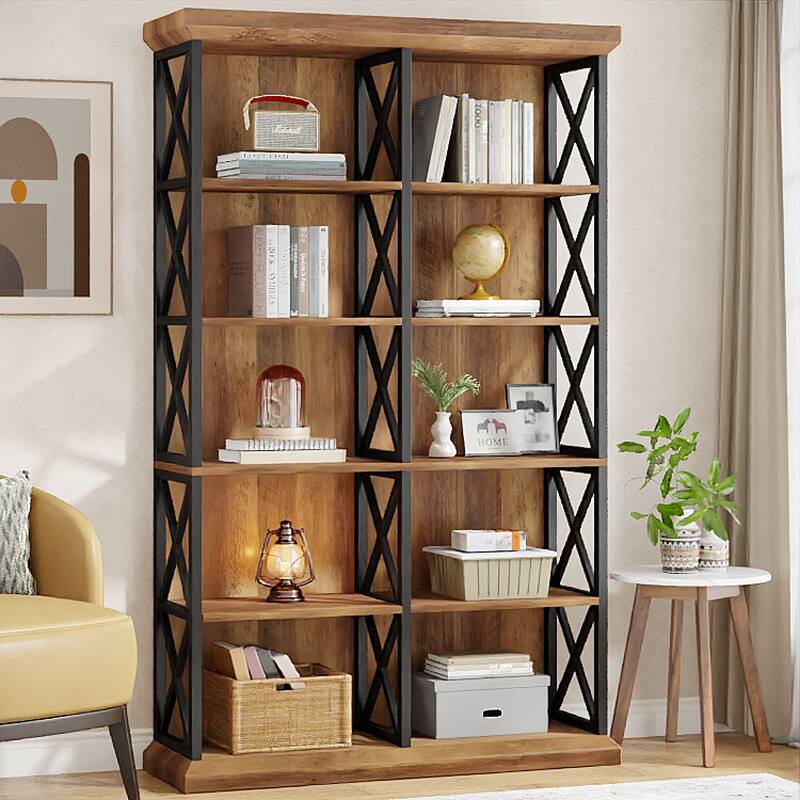 6 Tier Tall Bookcases and Bookshelf for Living Room / Bedroom - 47.24" W x 11.81" D x 74.8" H - Black+Beown