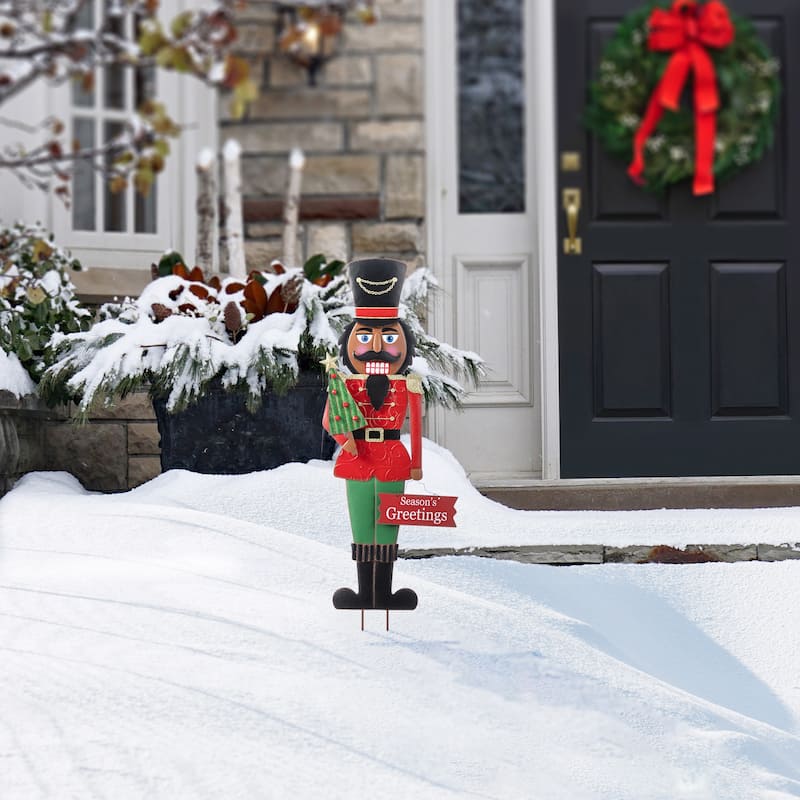 Glitzhome 36"H Christmas Metal African Nutcracker Yardstake - Multi