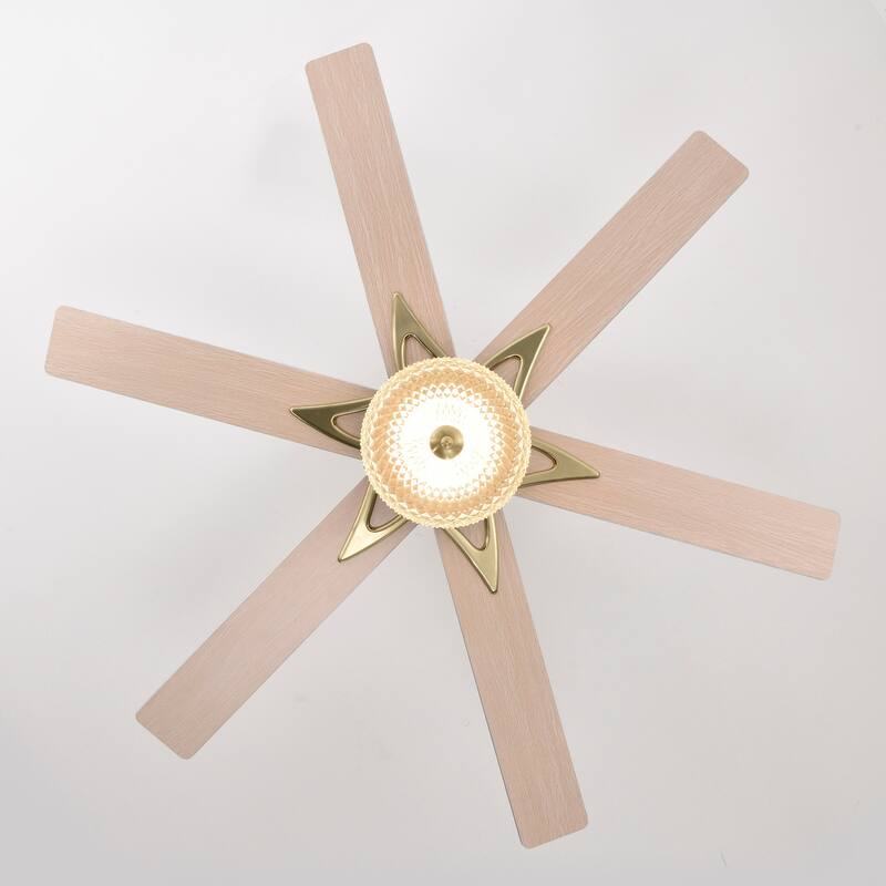 52 in. Smart Indoor Gold Ceiling Fan with Integrated LED with 6 Plywood Blade and Remote Control