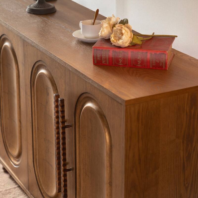 Modern Wood Sideboard Buffet Cabinet with 4 Doors, Adjustable Shelf Console Table for Dining Room or Entryway