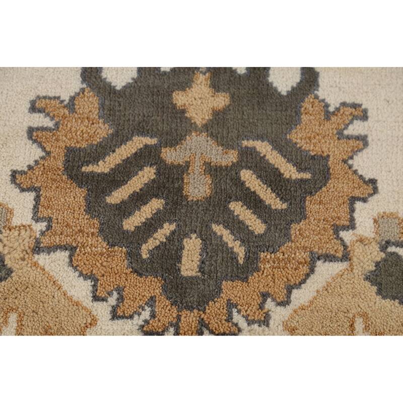 All-Over Beige & Ivory Oushak Indian Area Rug Handmade Wool Carpet - 9'1"x 11'8"