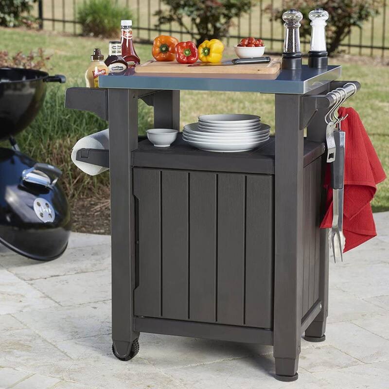 Keter Unity 40 Gallon Stainless Steel Top Storage Grilling Bar Cart (Set of 2) - 32.2