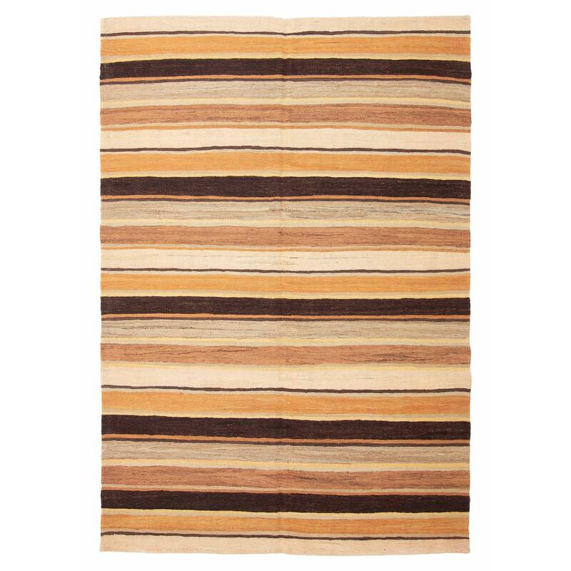 ECARPETGALLERY Flat-Weave Boho Beige Wool Kilim - 6'2 x 8'9 - Beige - 6'2 x 8'9