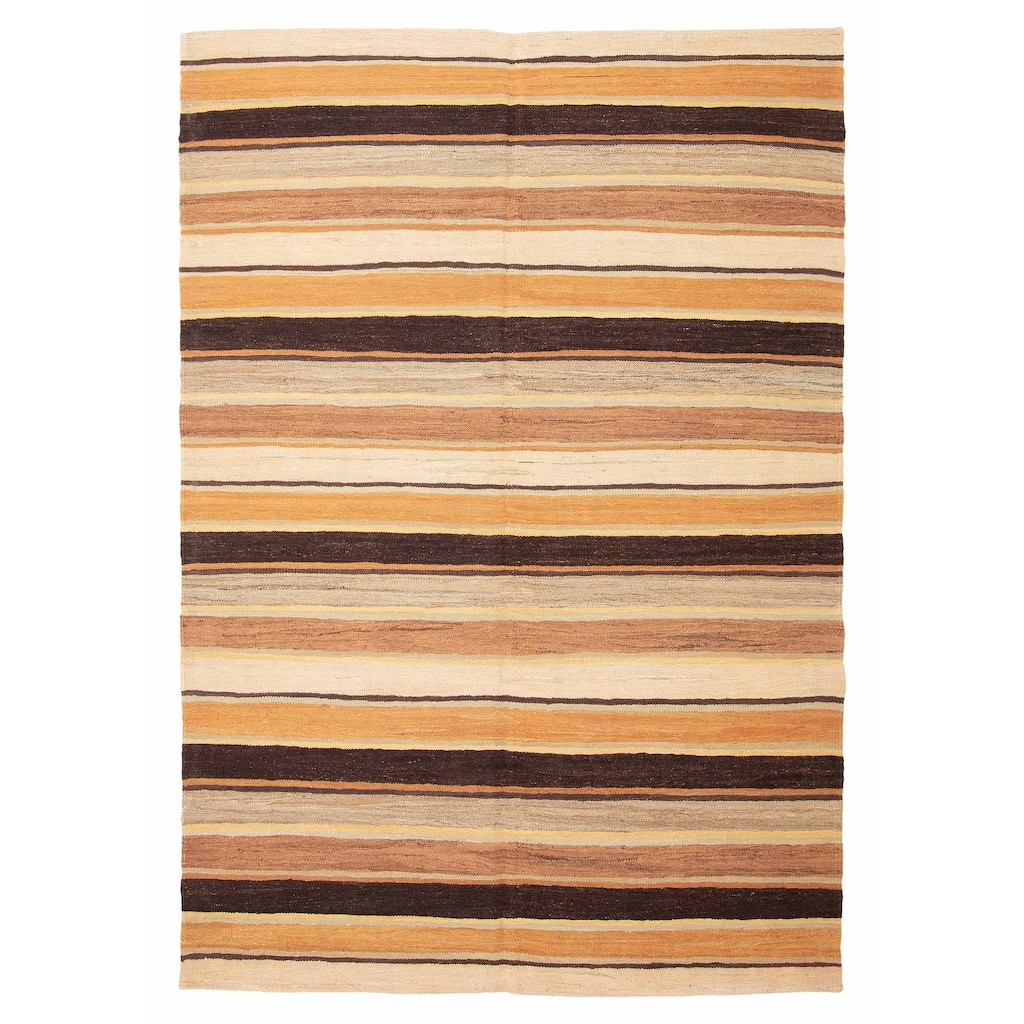 ECARPETGALLERY Flat-Weave Boho Beige Wool Kilim - 6'2 x 8'9