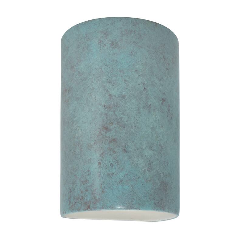 Justice Design Ambiance - Small Cylinder Wall Sconce - Open Top & Bottom (Outdoor) - Replaceable Bulb - Verde Patina
