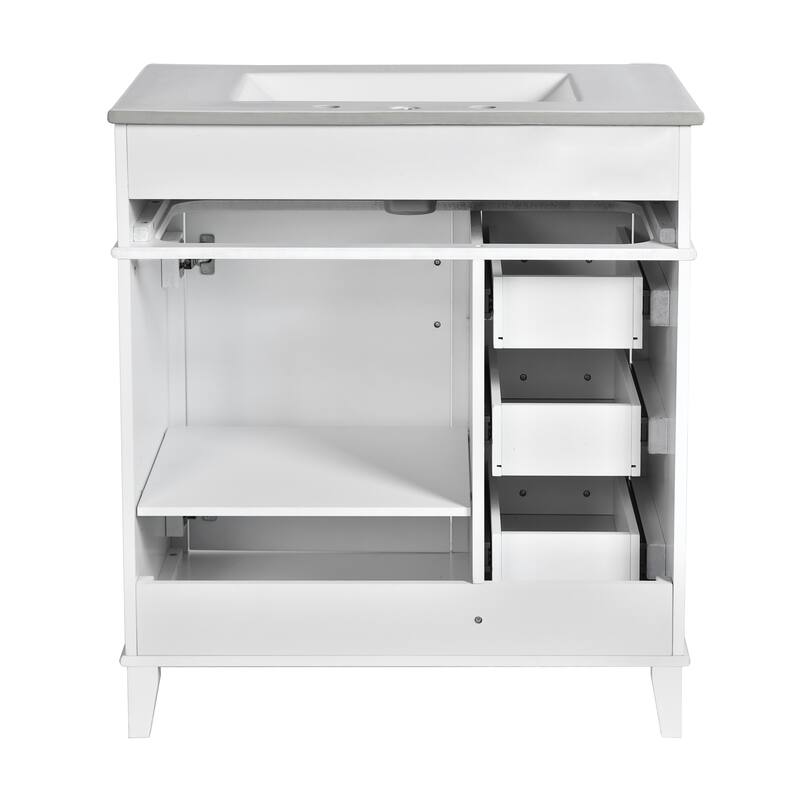 GDFStudio - Snowdon Transitional Freestanding Bathroom Vanity Cabinet with Ceramic Sink, Soft Close Drawers & Adjustable Storage